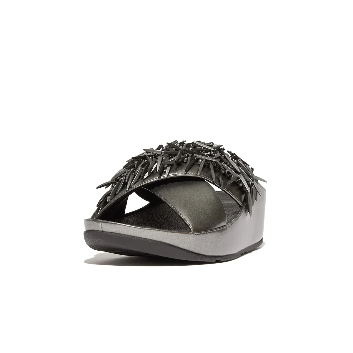 RUMBA WOMEN BEADED METALLIC CROSS SLIDES
