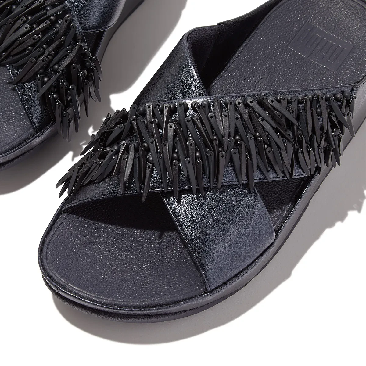 RUMBA WOMEN BEADED METALLIC CROSS SLIDES