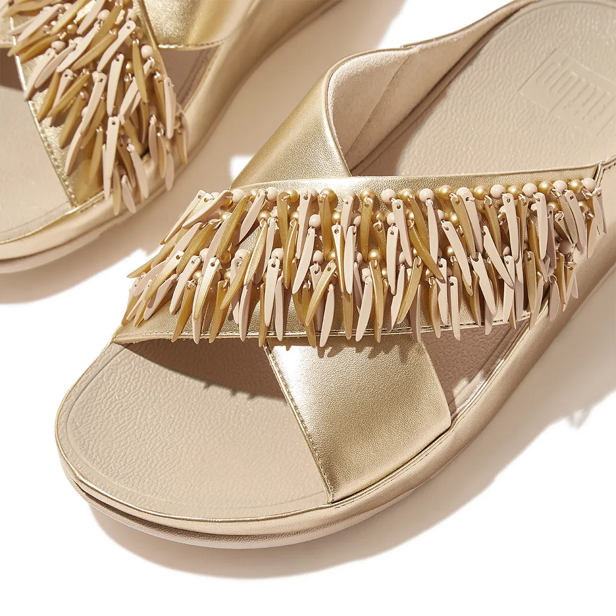 RUMBA WOMEN BEADED METALLIC CROSS SLIDES