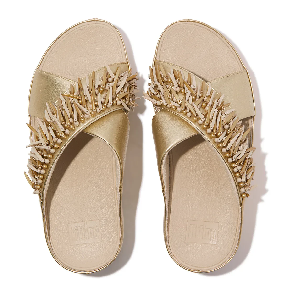 RUMBA WOMEN BEADED METALLIC CROSS SLIDES