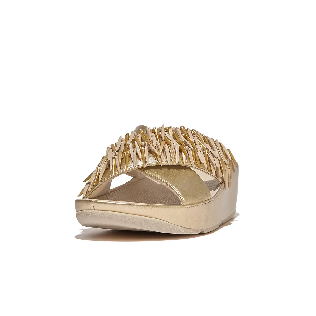 RUMBA WOMEN BEADED METALLIC CROSS SLIDES