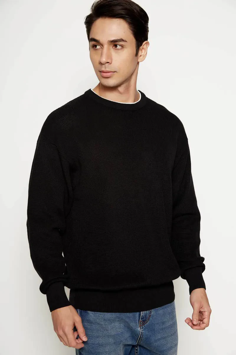 MEN ESSENTIAL LONG SLEEVE SWEATER   BLACK