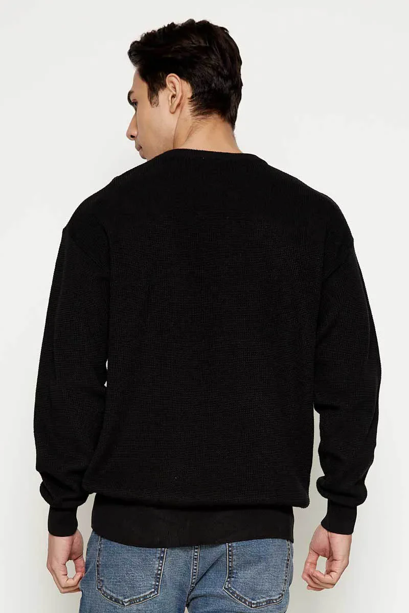 MEN ESSENTIAL LONG SLEEVE SWEATER   BLACK
