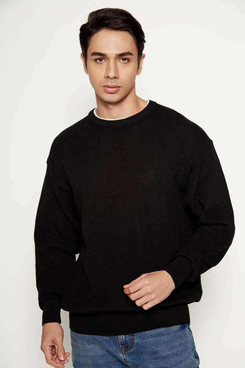 MEN ESSENTIAL LONG SLEEVE SWEATER   BLACK