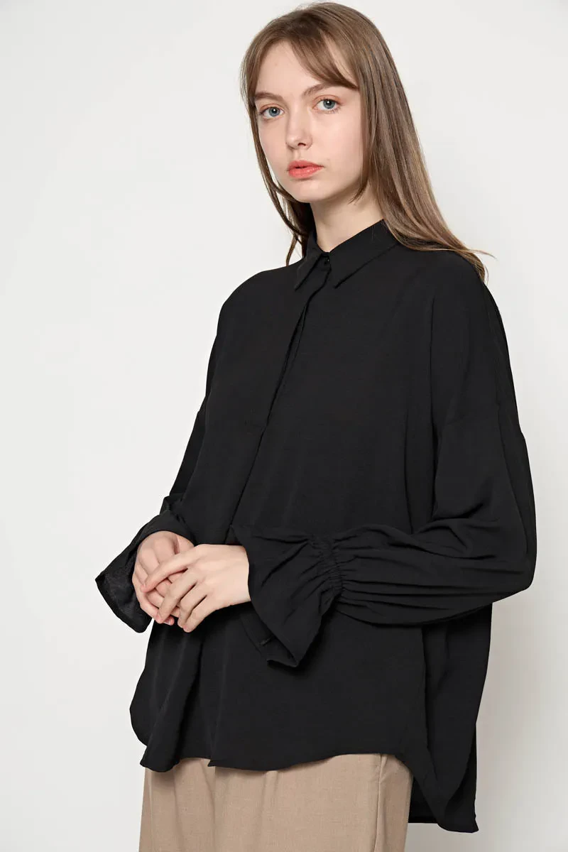 LADIES LONG SLEEVE BLOUSE BLACK