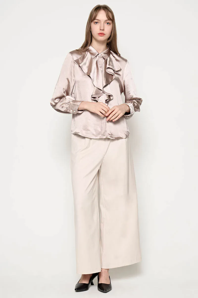 LADIES LONG SLEEVE BLOUSE BEIGE
