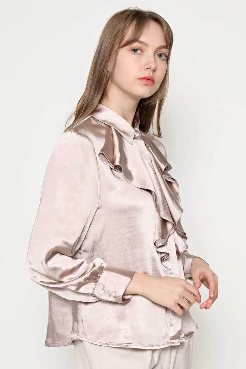 LADIES LONG SLEEVE BLOUSE BEIGE