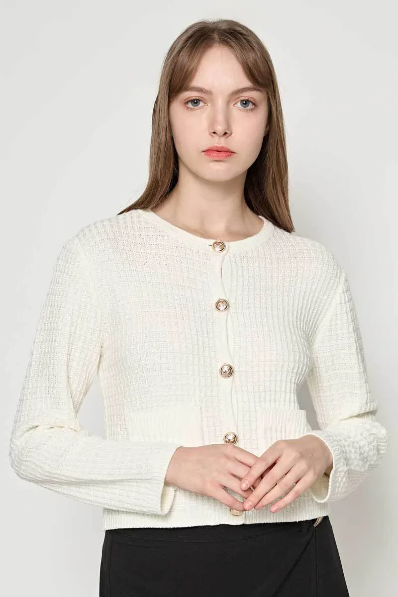 LADIES LONG SLEEVE CARDIGAN CREAM