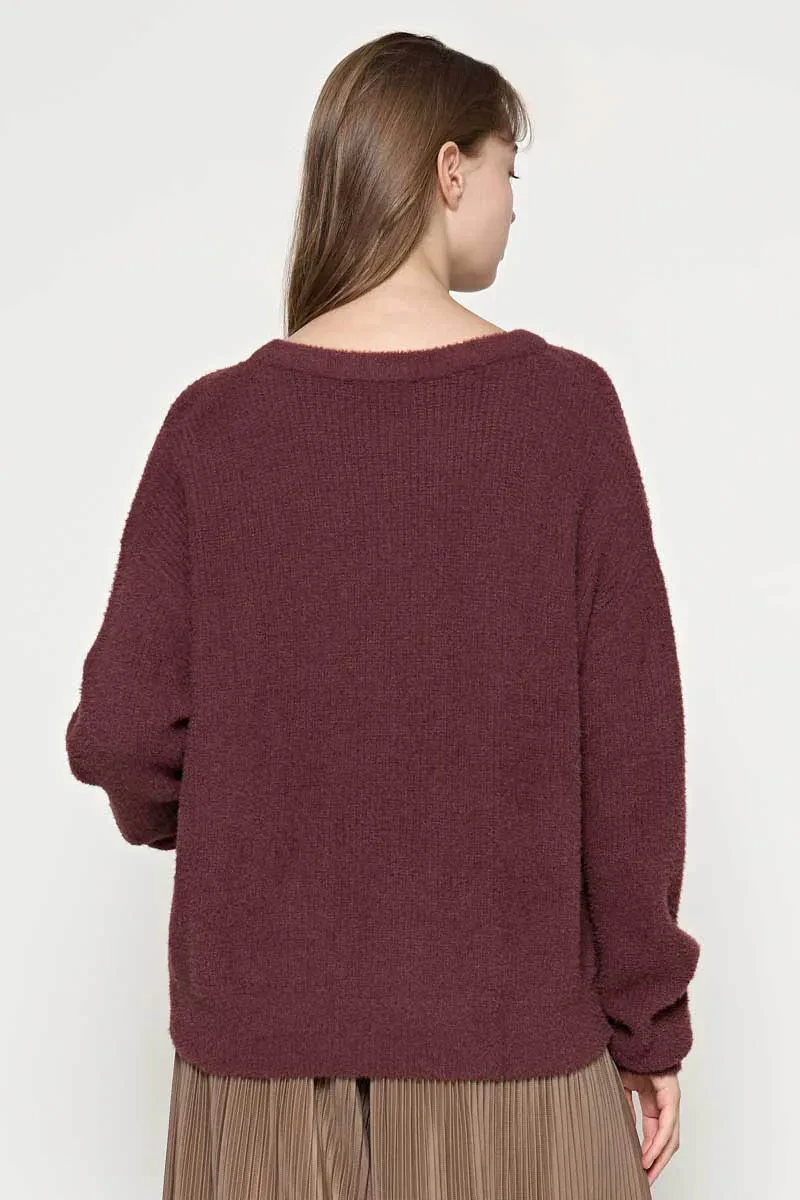 LADIES LONG SLEEVE SWEATER MAROON