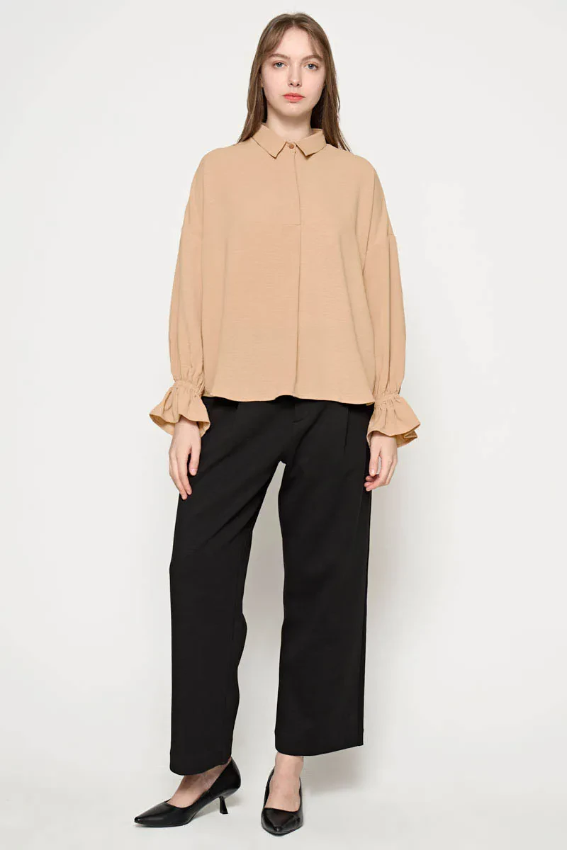 LADIES LONG SLEEVE BLOUSE LIGHT BROWN