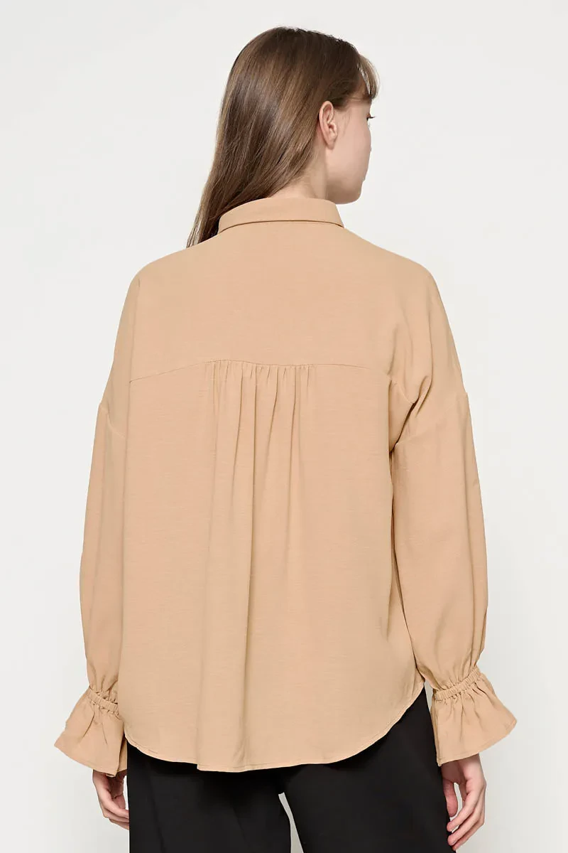 LADIES LONG SLEEVE BLOUSE LIGHT BROWN