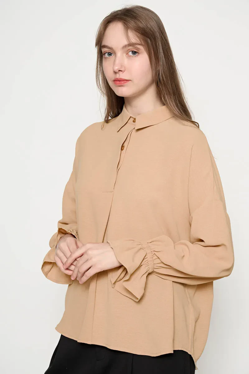 LADIES LONG SLEEVE BLOUSE LIGHT BROWN