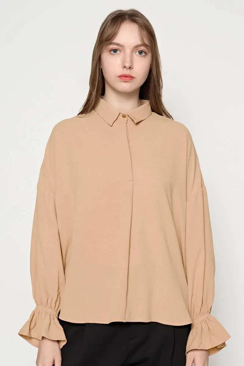 LADIES LONG SLEEVE BLOUSE LIGHT BROWN
