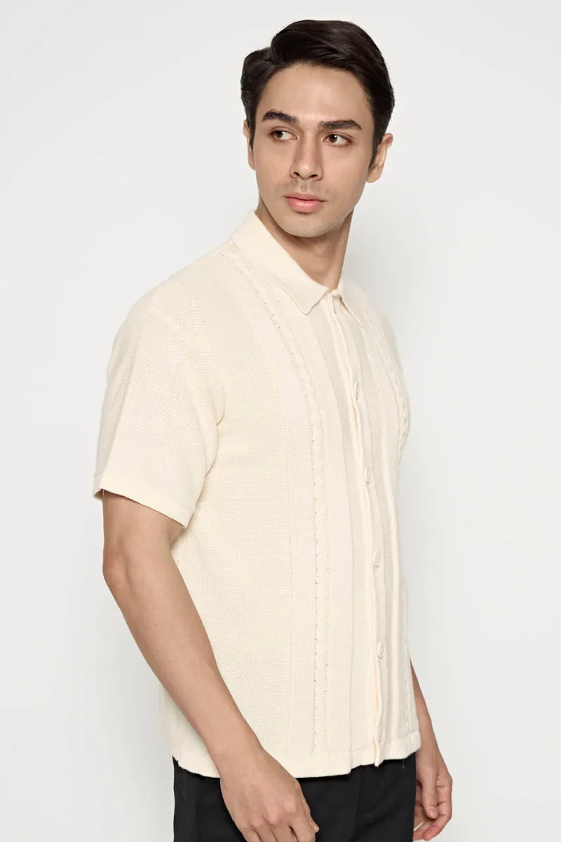 MEN SHORT SLEEVE KNIT SHIRT CREAM