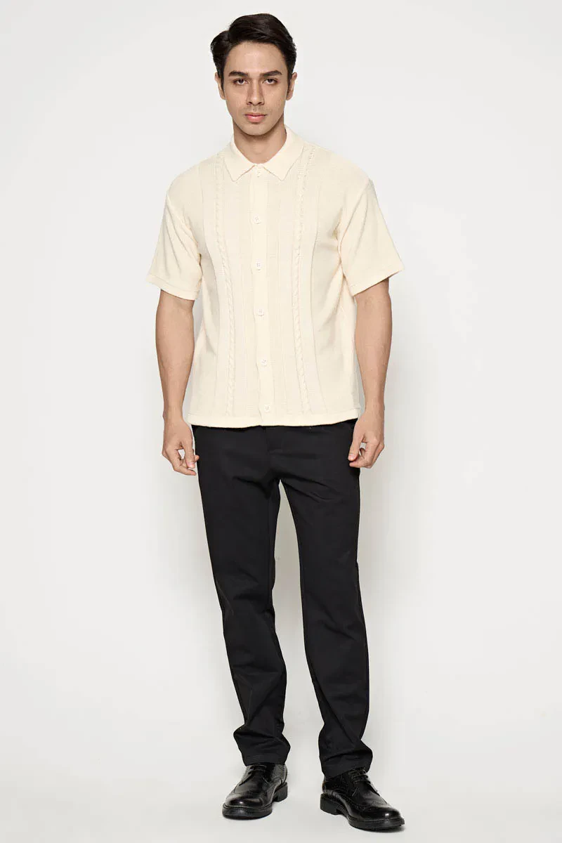 MEN SHORT SLEEVE KNIT SHIRT CREAM