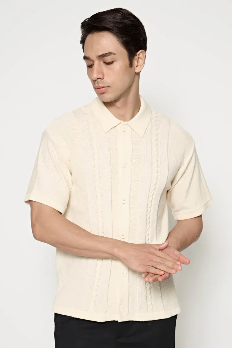 MEN SHORT SLEEVE KNIT SHIRT CREAM