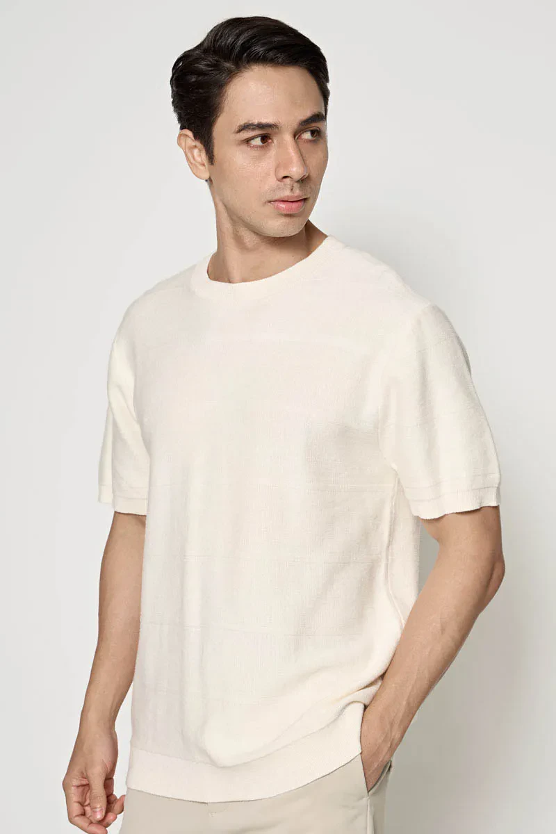 MEN SHORT SLEEVE KNIT TEE  OFF WHITE