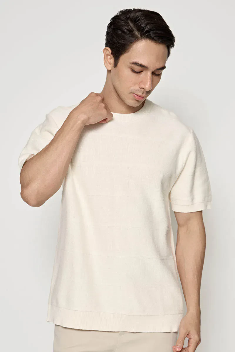 MEN SHORT SLEEVE KNIT TEE  OFF WHITE