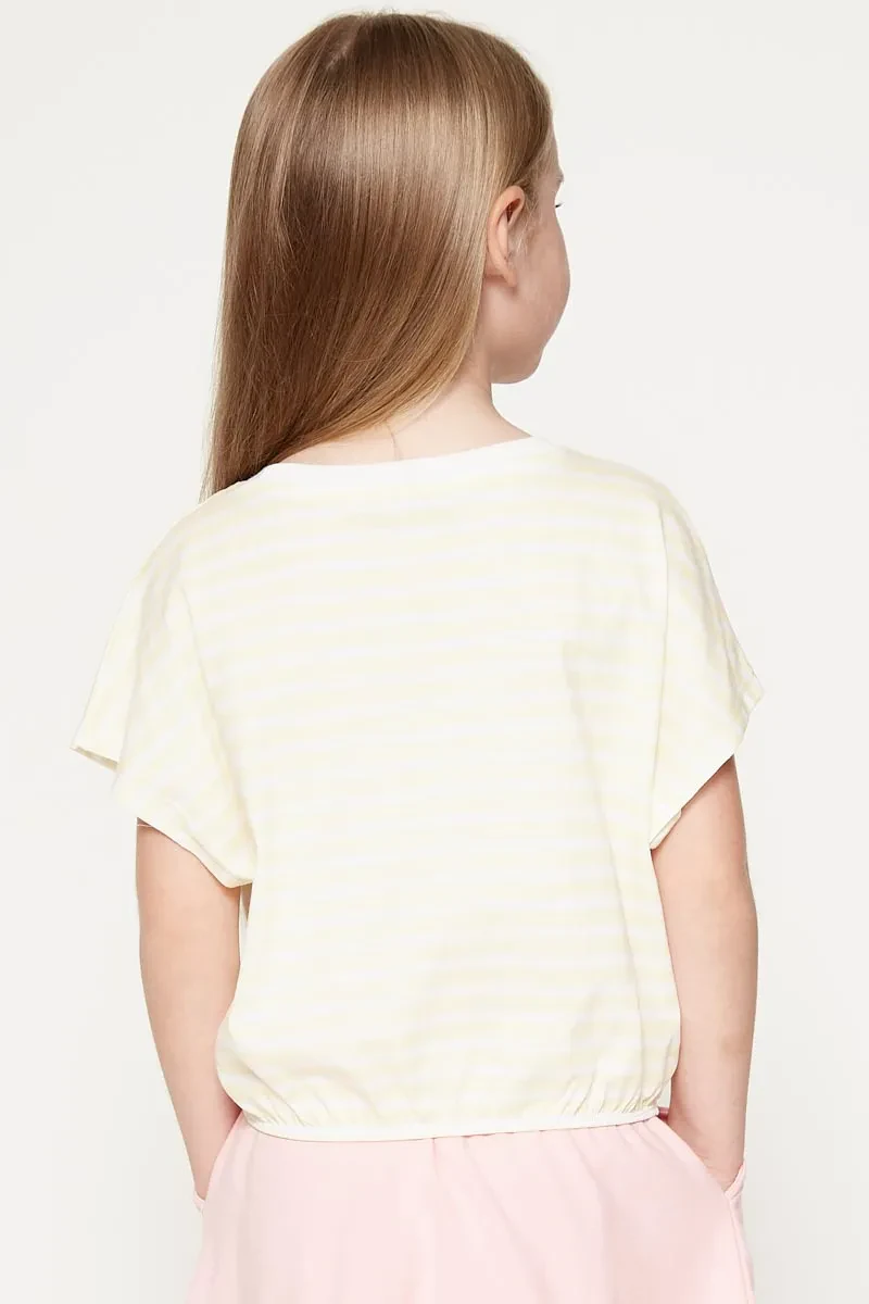 KID GIRL STRIPPED TOP LIGHT YELLOW