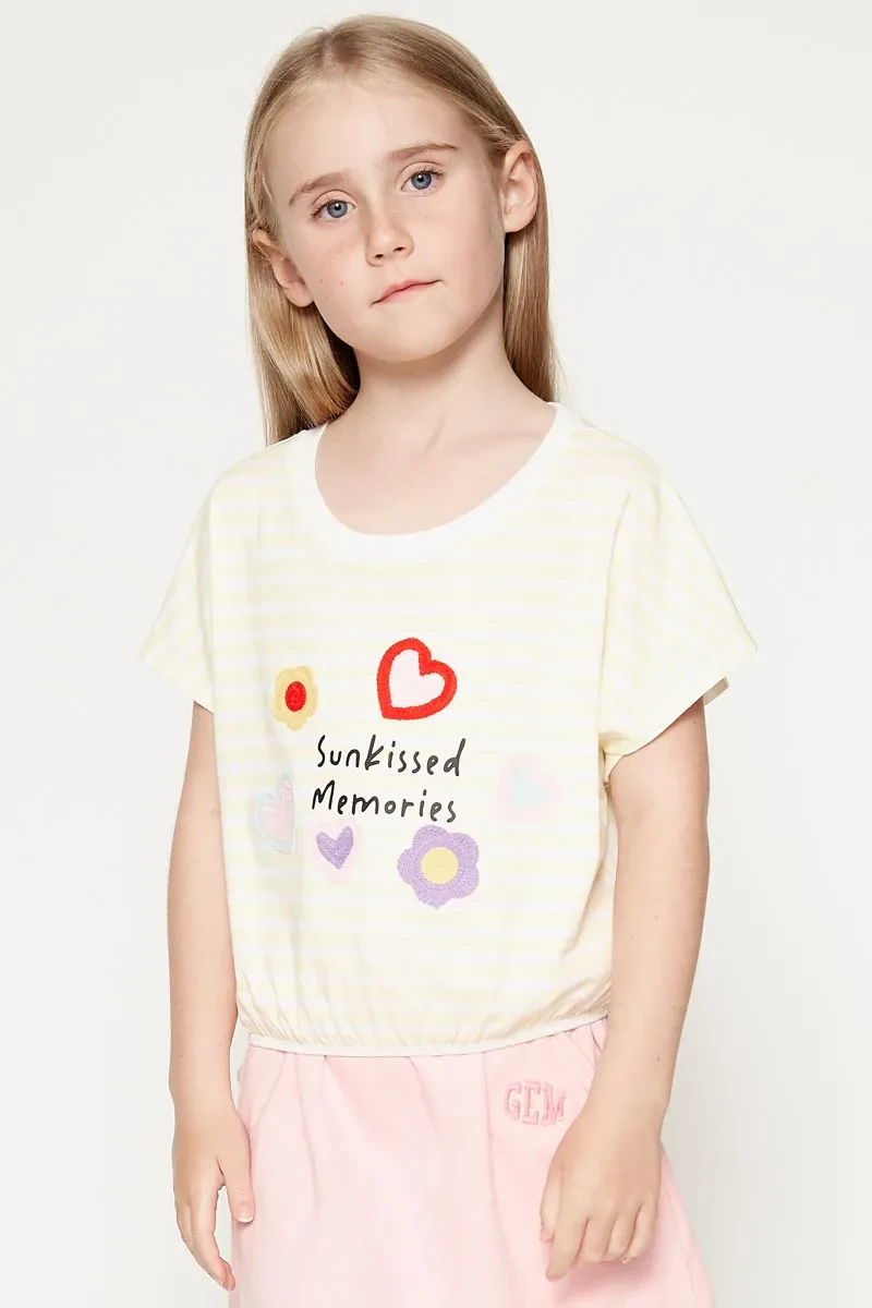 KID GIRL STRIPPED TOP LIGHT YELLOW