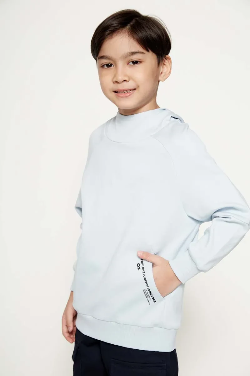KIDS BOY CASUAL LONG SLEEVE LOOSE FIT HOODIE LIGHT BLUE