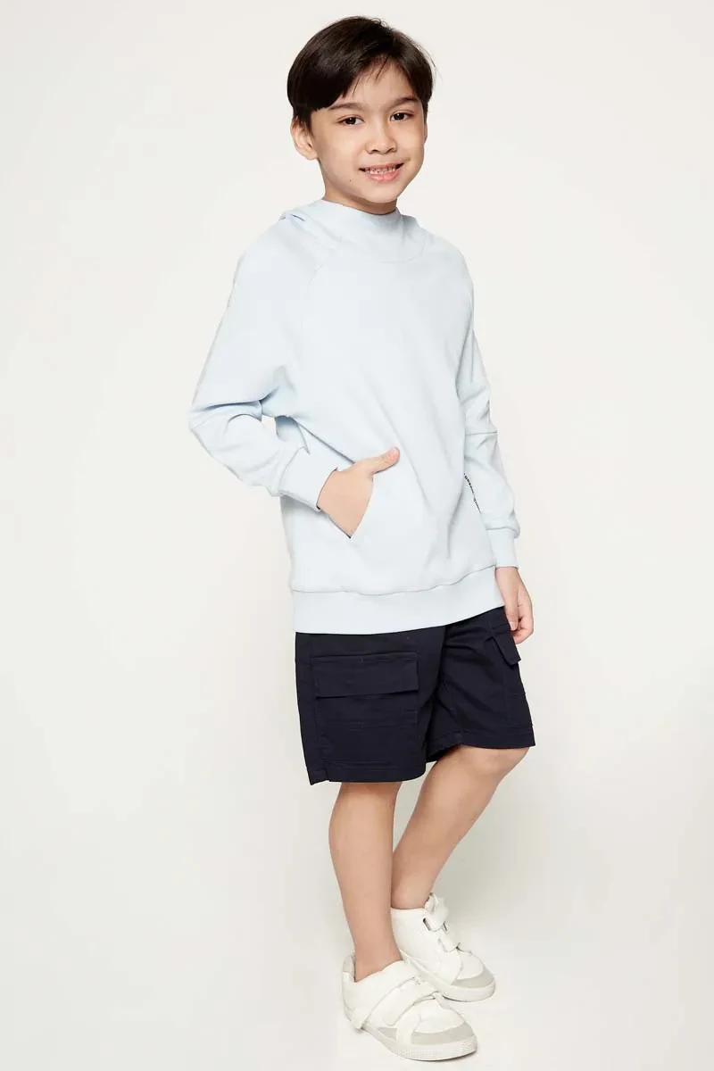 KIDS BOY CASUAL LONG SLEEVE LOOSE FIT HOODIE LIGHT BLUE