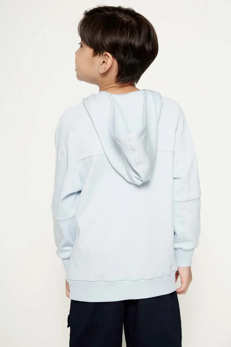 KIDS BOY CASUAL LONG SLEEVE LOOSE FIT HOODIE LIGHT BLUE