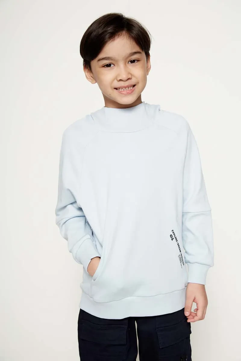 KIDS BOY CASUAL LONG SLEEVE LOOSE FIT HOODIE LIGHT BLUE