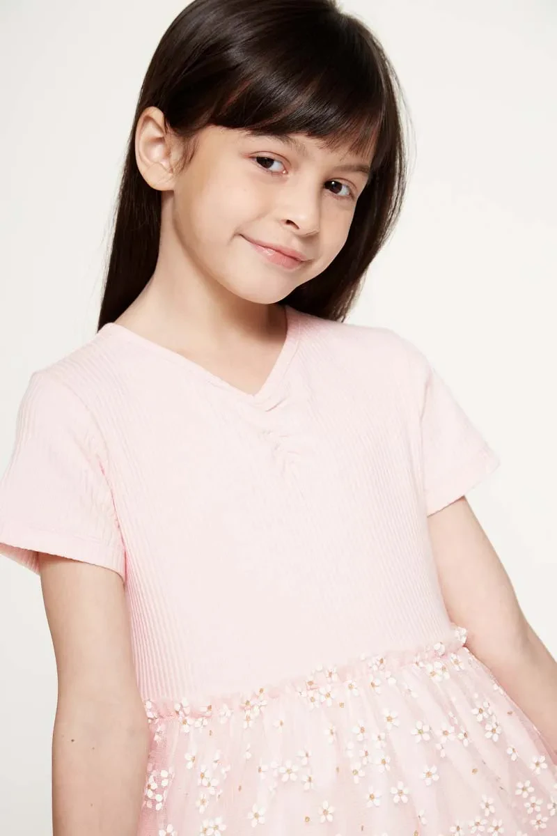KIDS GIRL KNIT SHORT DRESS PINK