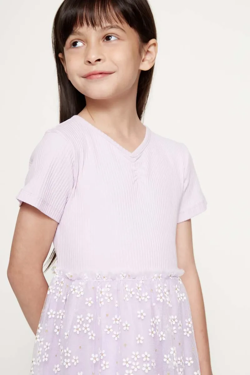 KIDS GIRL KNIT SHORT DRESS LILAC