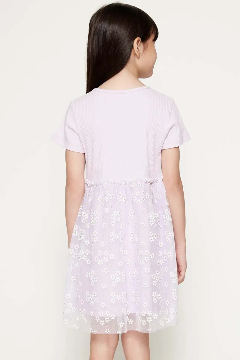 KIDS GIRL KNIT SHORT DRESS LILAC