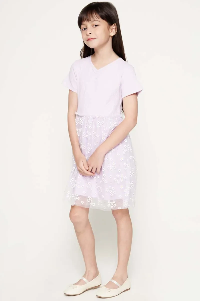 KIDS GIRL KNIT SHORT DRESS LILAC