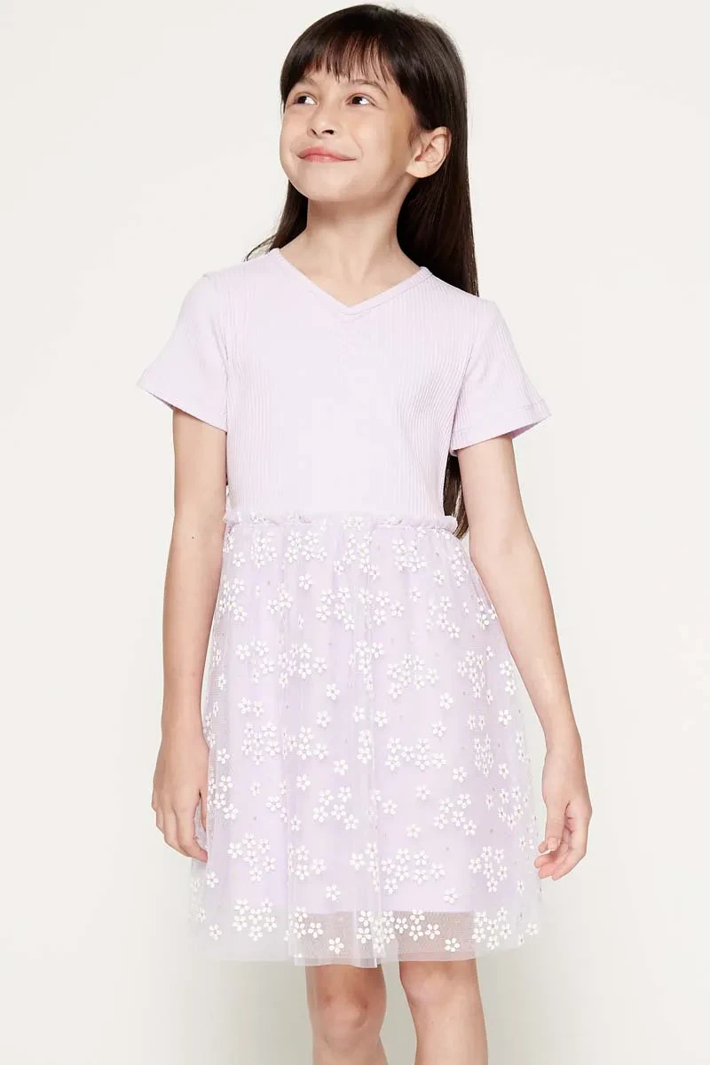 KIDS GIRL KNIT SHORT DRESS LILAC