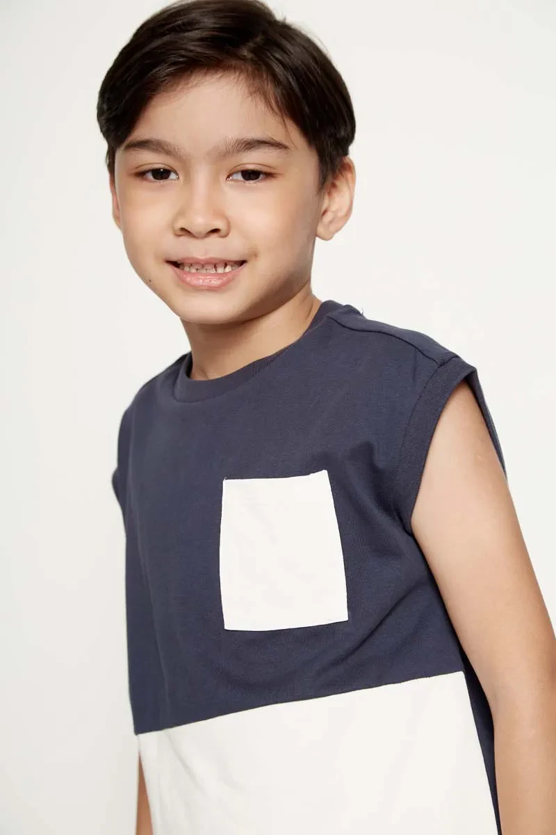 KIDS BOY CASUAL SLEEVELESS TEE BLUE