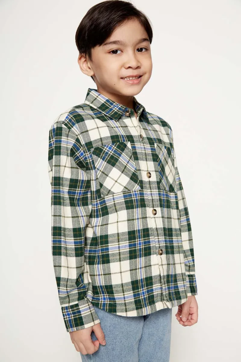 KIDS BOY LONG SLEEVE BUTTON DOWN SHIRT  GREEN