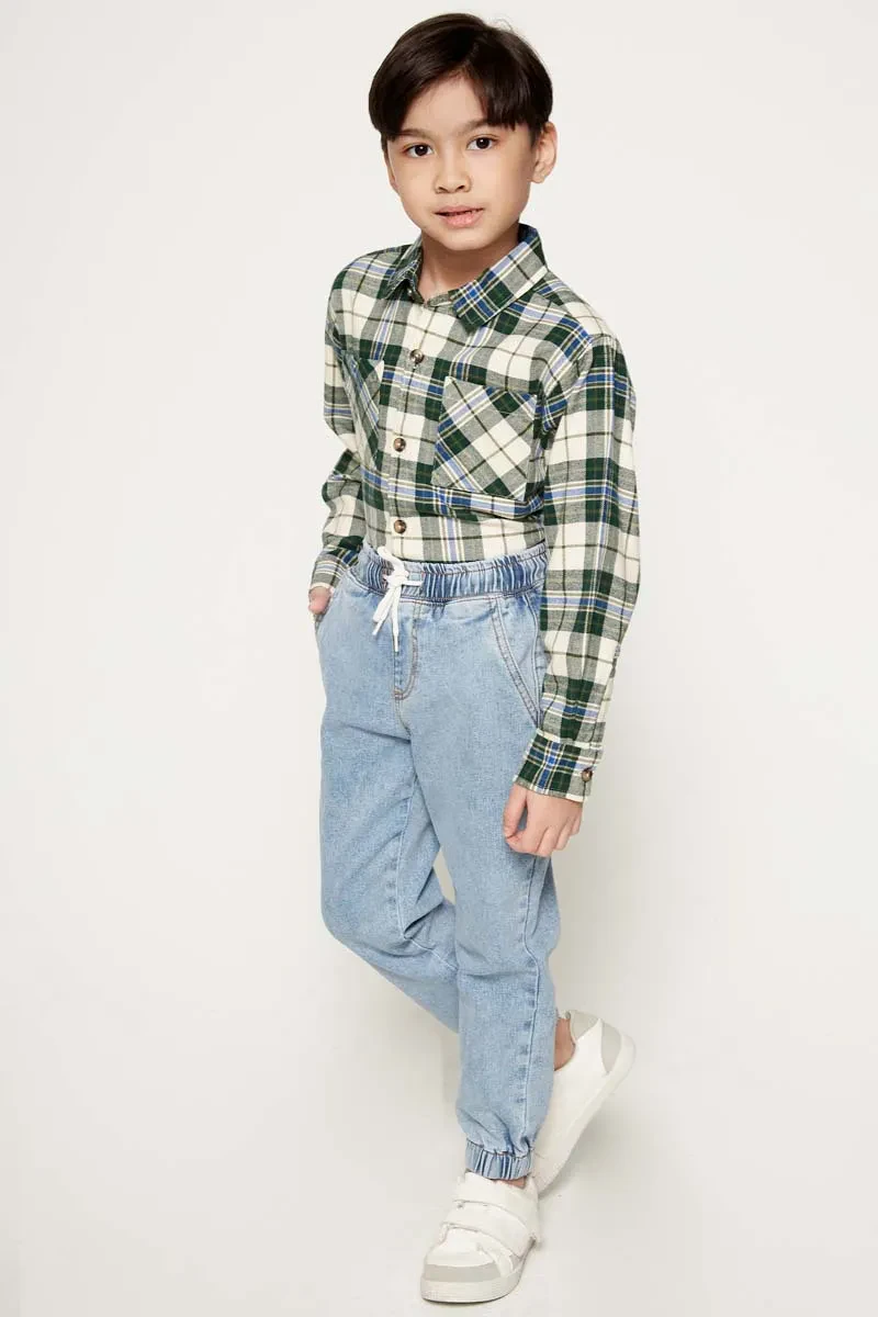 KIDS BOY LONG SLEEVE BUTTON DOWN SHIRT  GREEN