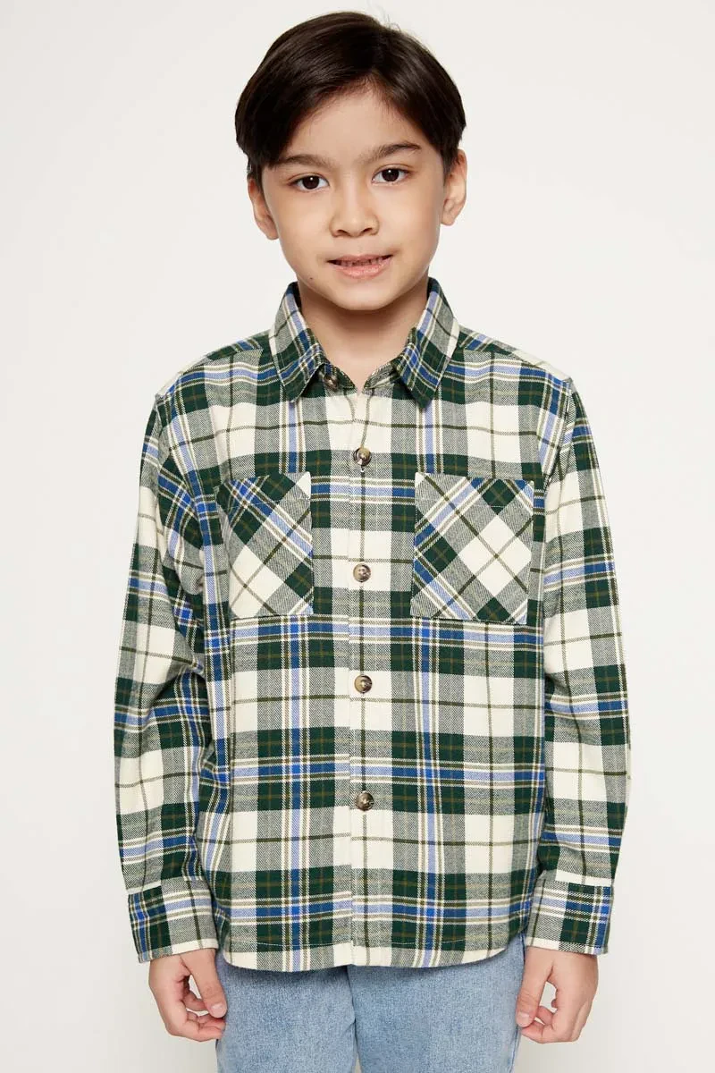 KIDS BOY LONG SLEEVE BUTTON DOWN SHIRT  GREEN