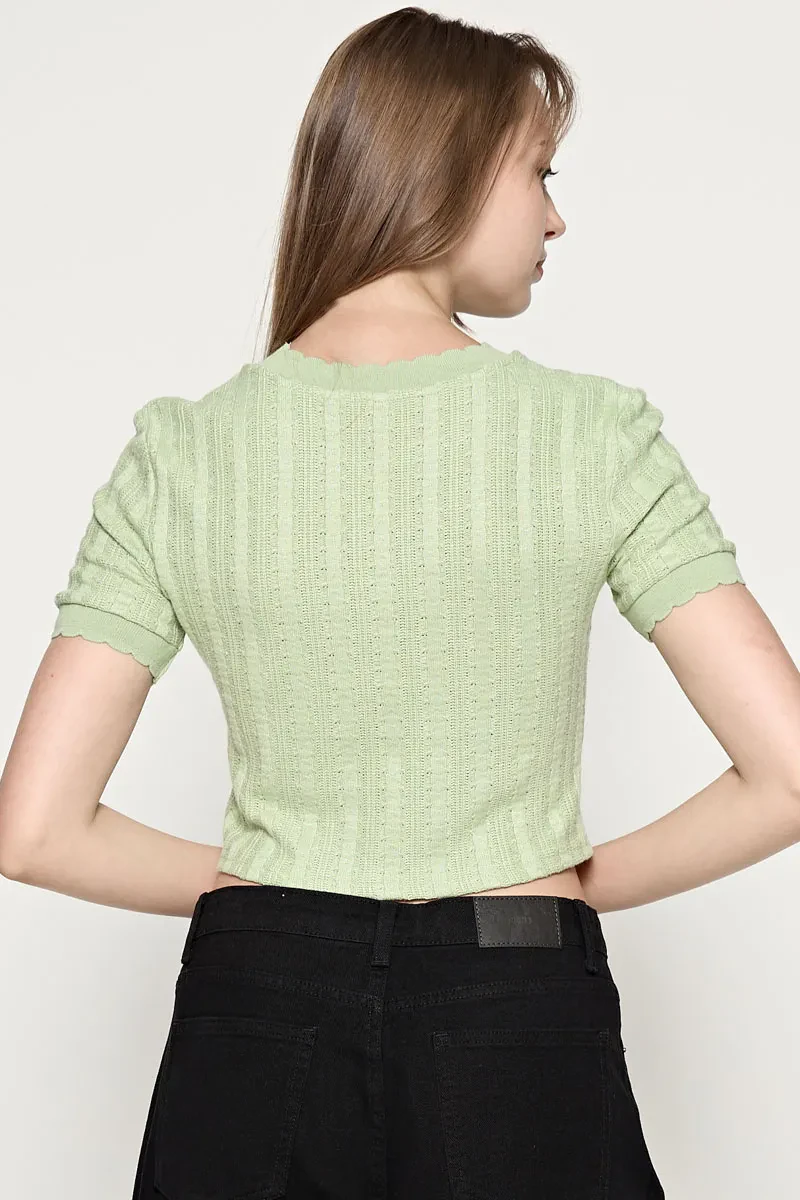 YARN KNIT LADIES TOP LIGHT GREEN