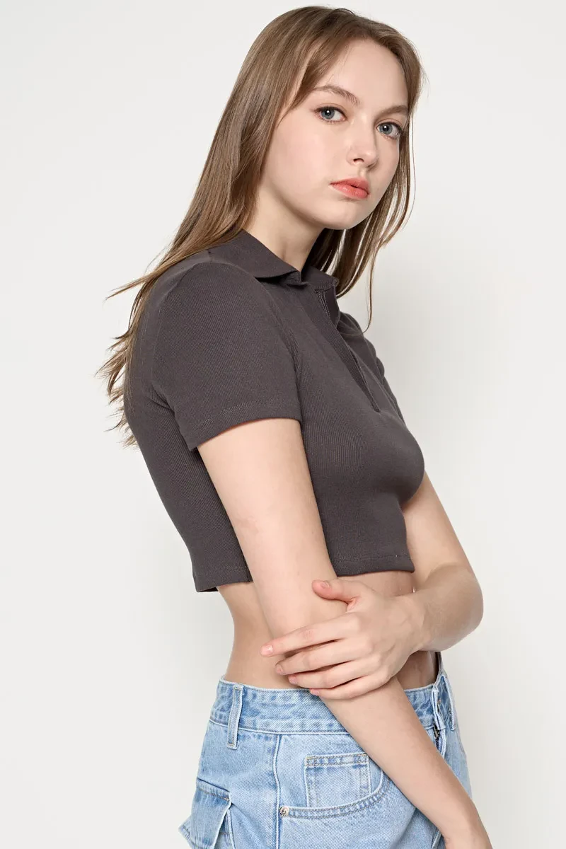 LADIES CROPPED TOP DARK GREY