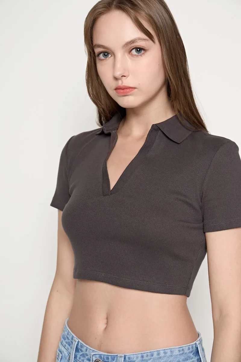 LADIES CROPPED TOP DARK GREY
