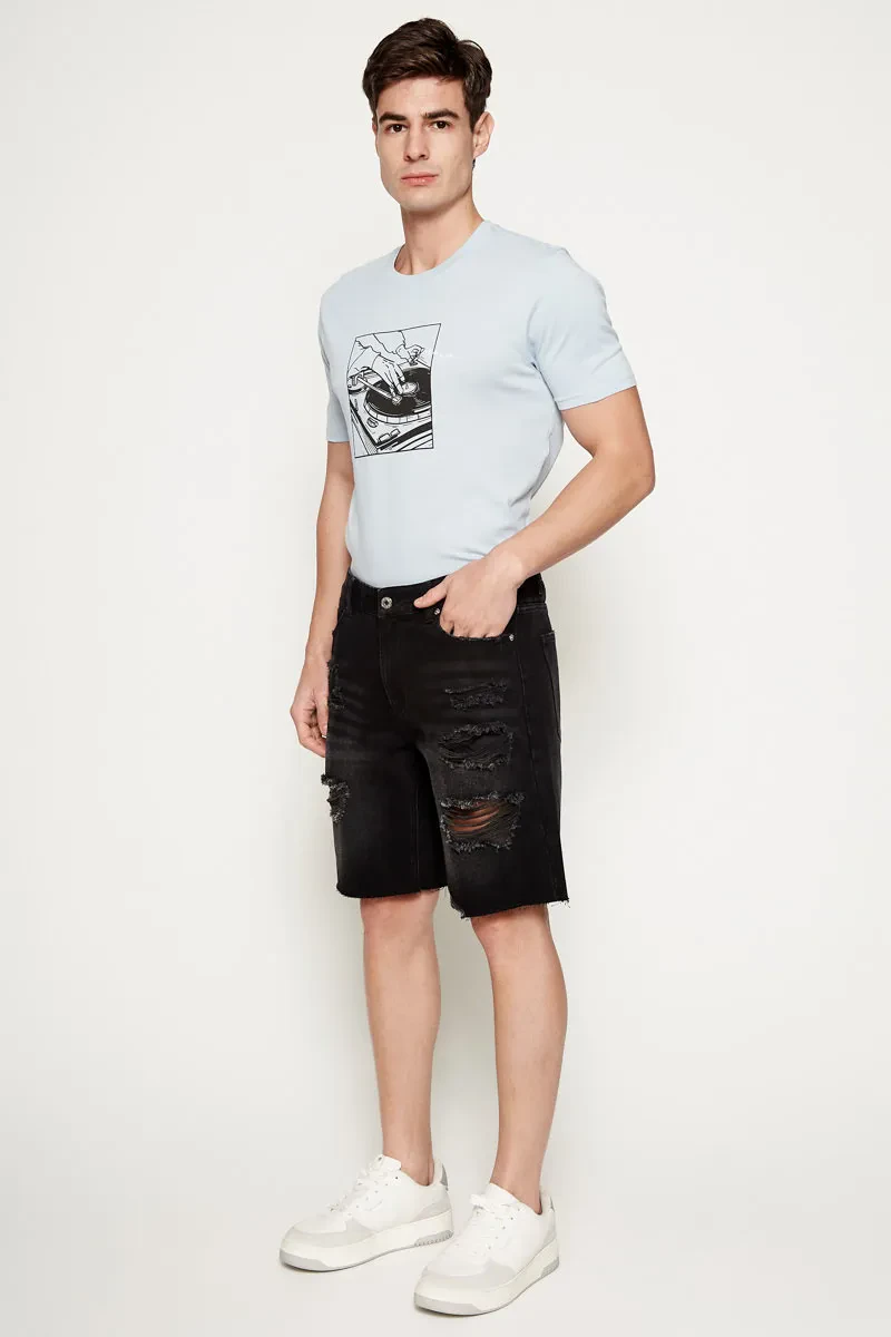 MEN CASUAL SHORT JEANS BLACK