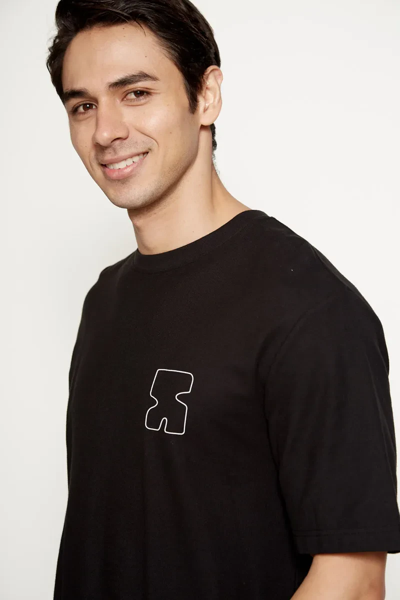 MEN CASUAL LOOSE FIT GRAPHIC TEE BLACK