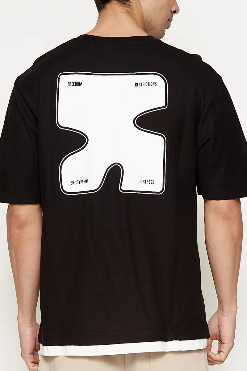 MEN CASUAL LOOSE FIT GRAPHIC TEE BLACK