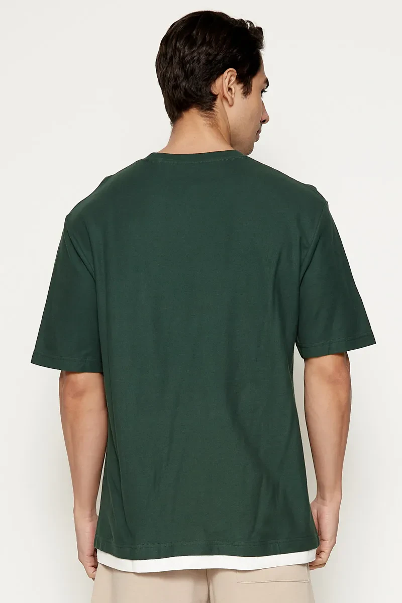 MEN CASUAL LOOSE FIT TEE  DARK GREEN