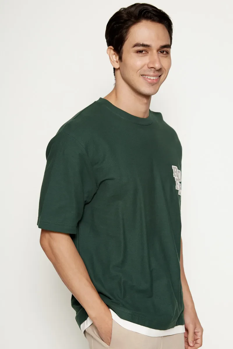 MEN CASUAL LOOSE FIT TEE  DARK GREEN
