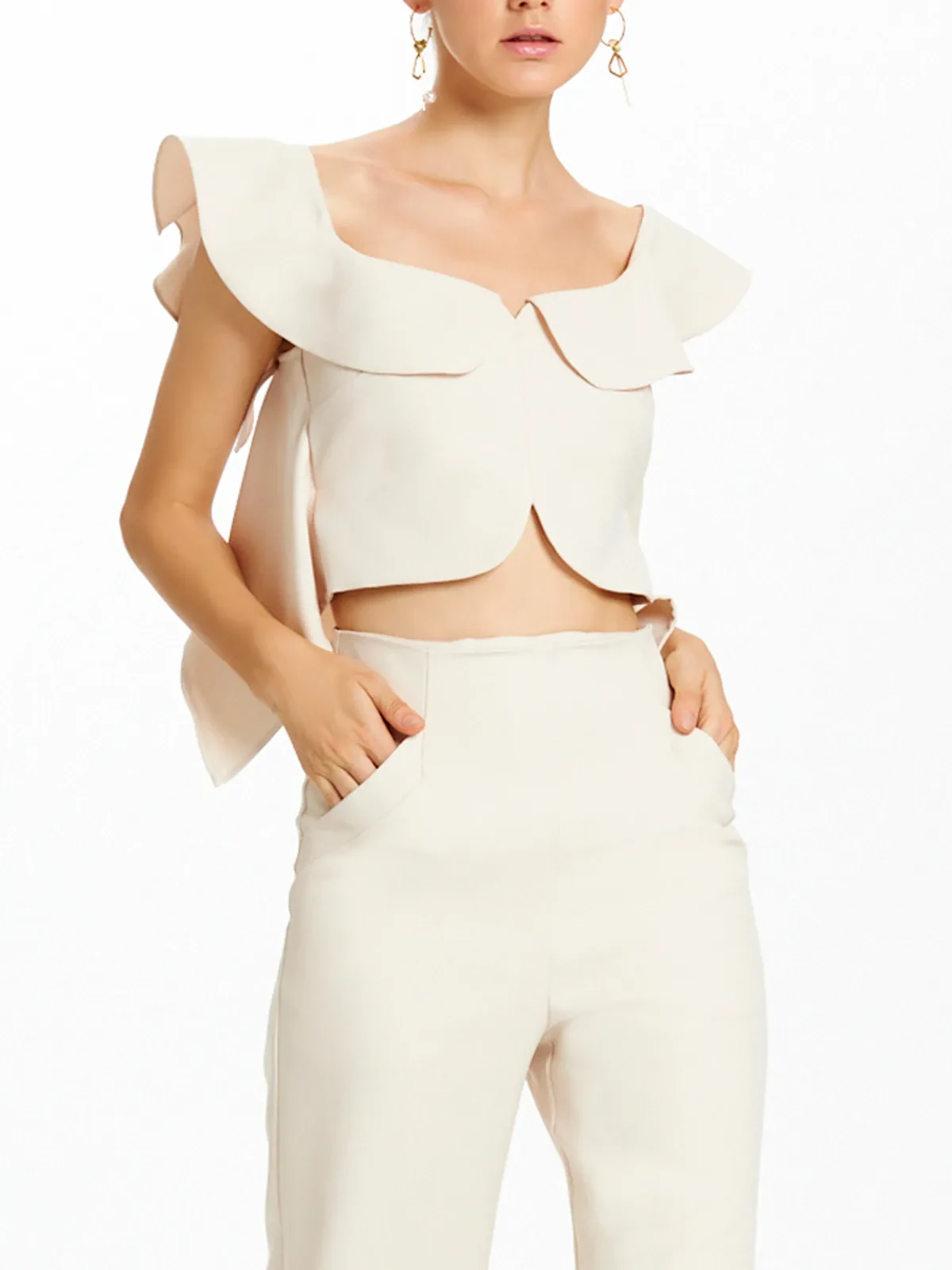 Square Neck Flounce Cropped Top