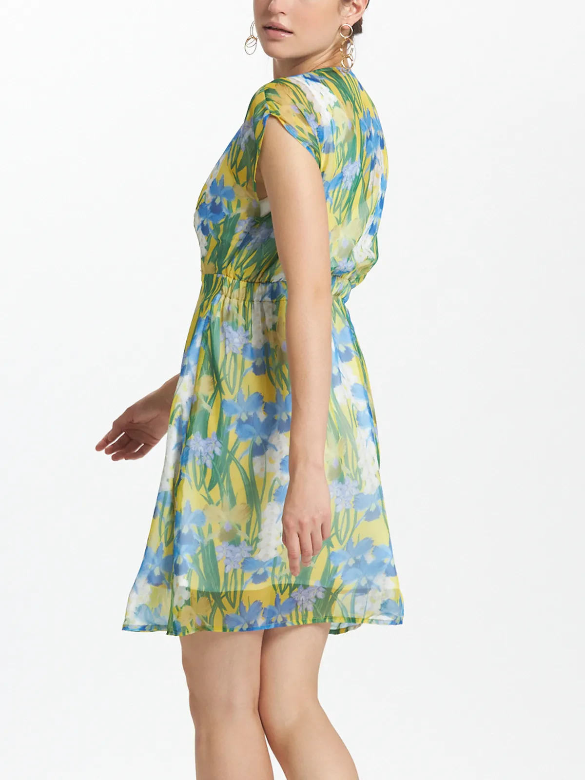 Floral Print Cap Sleeves Short Dress