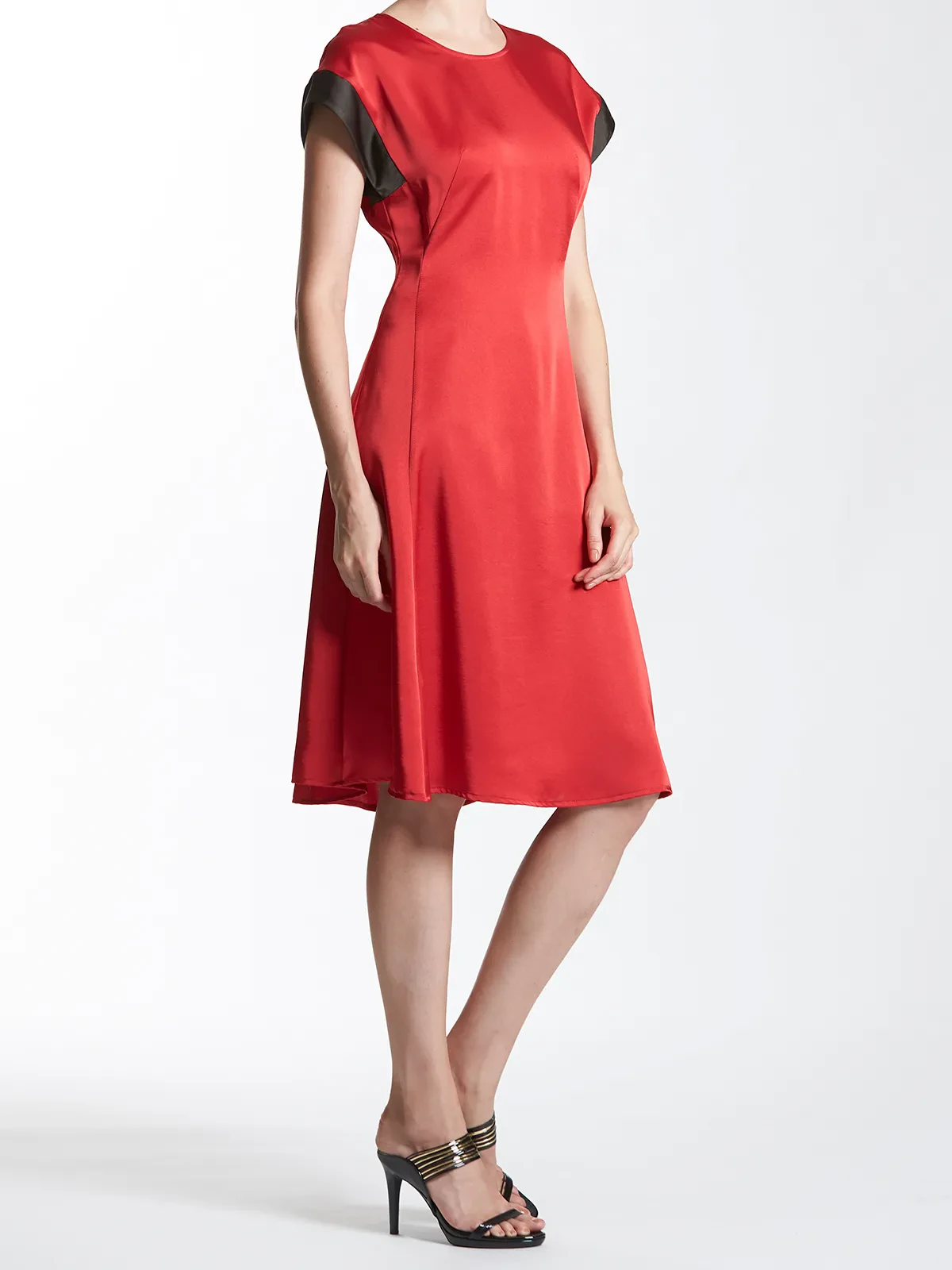 Cap Sleeves Knee Length Dress With Contrast Cuffs