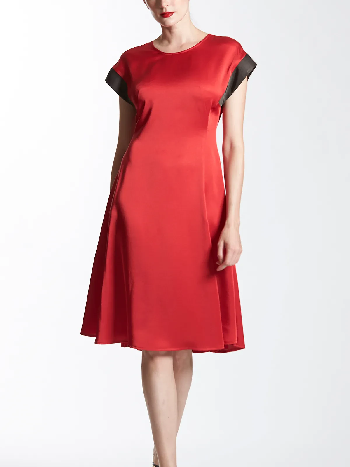 Cap Sleeves Knee Length Dress With Contrast Cuffs