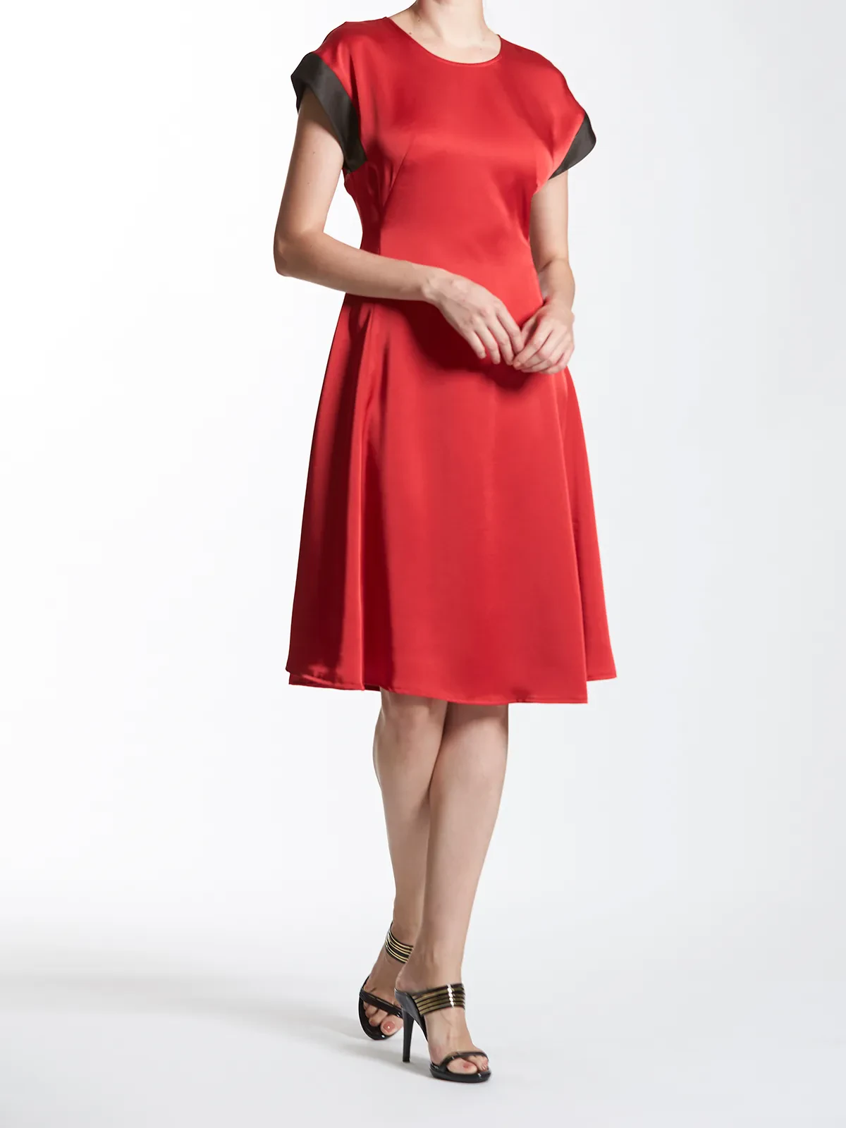 Cap Sleeves Knee Length Dress With Contrast Cuffs